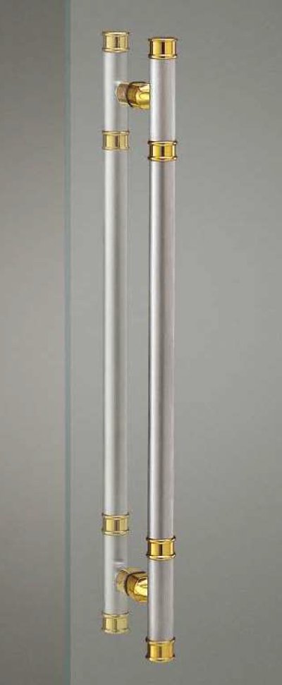 画像1: ステンレス ヘアライン ＋ブラス ミラーハンドル（両側タイプ）/全長:750mm