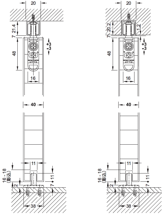 木製建具金具,引戸建具,スライド,スライド金具,加工寸法図