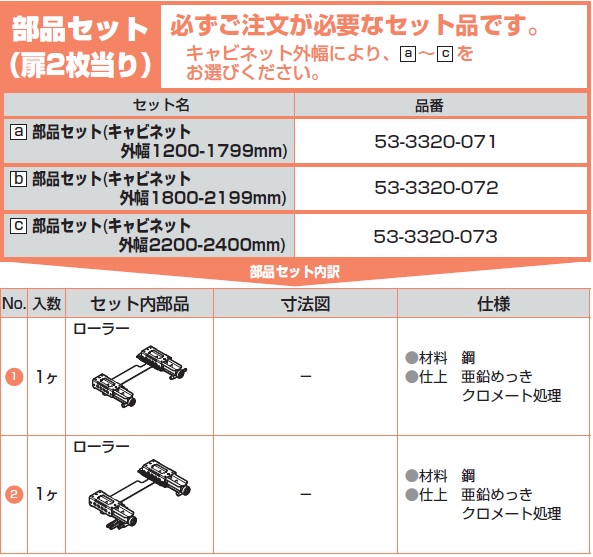 『4年保証』 53-3320-071 フラット扉システム フロンティーノ 40-FS 部品セット(キャビネット外幅1800-2199mm