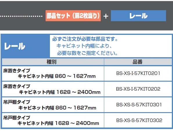 小型フラット扉システム BSスライダーXSタイプ,レール必ず注文