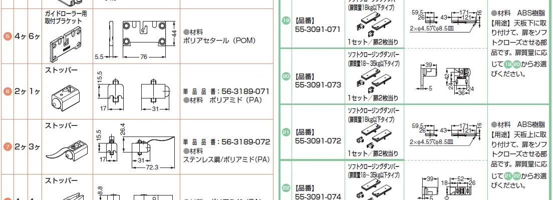 レール,ローラー,ストッパー