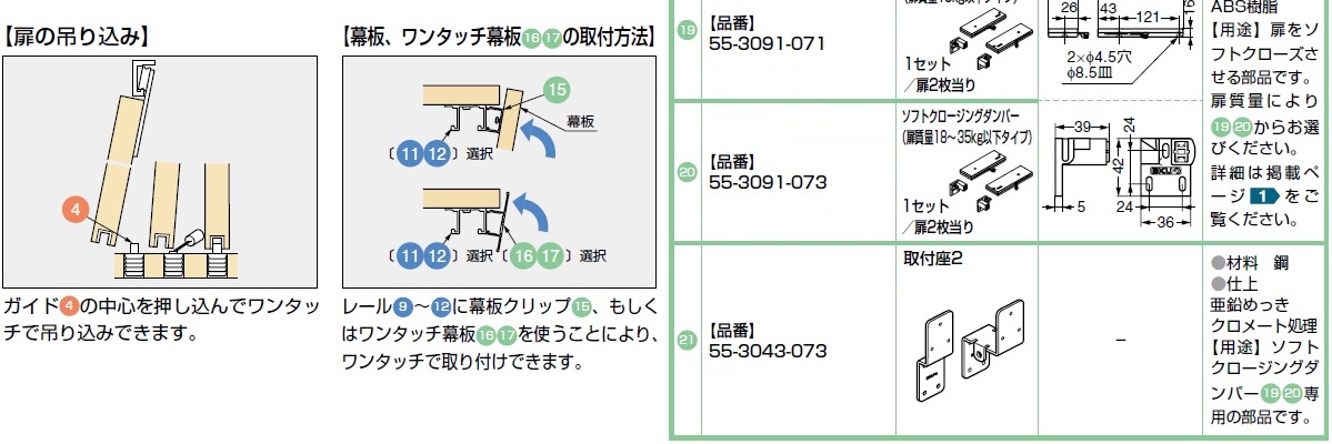 部品セット（扉2枚当り）,ローラー,扉の吊り込み,レール