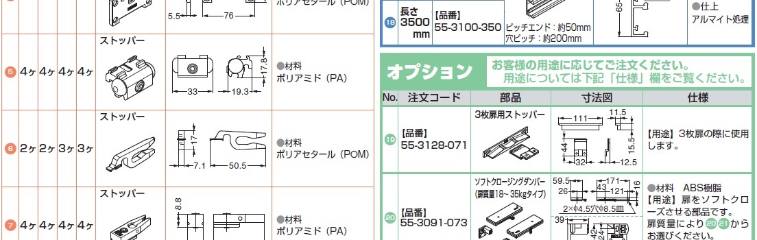 レール,ローラー,ストッパー