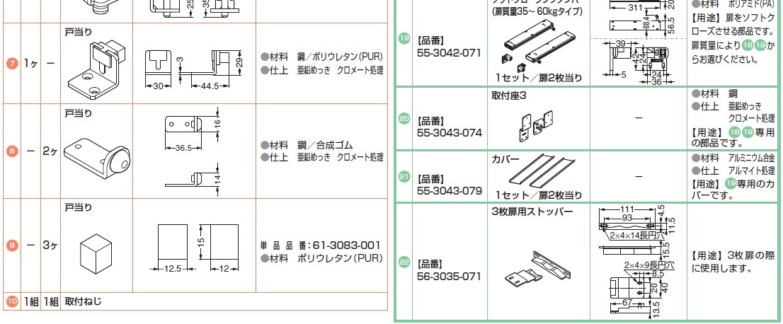 レールエンド,ソフトクロージングダンパー,幕板クリップ