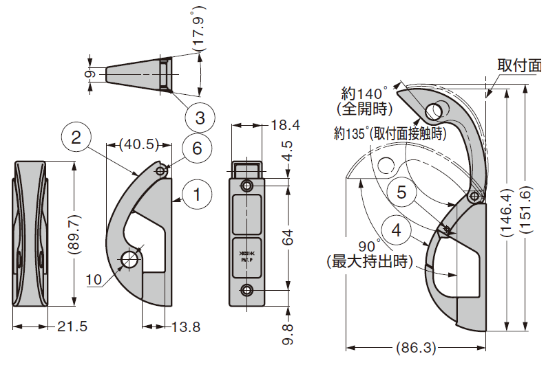 ナス環フック詳細図,ナス環フック,金具