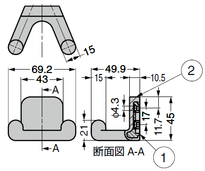 シリコーンフック詳細図,フック金具,ゴムレンジャーシリーズ