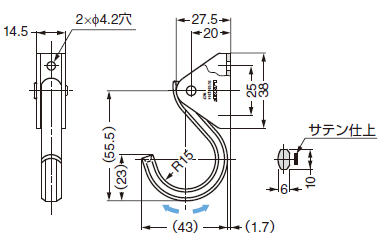 フック詳細図,吊金具,フック金具