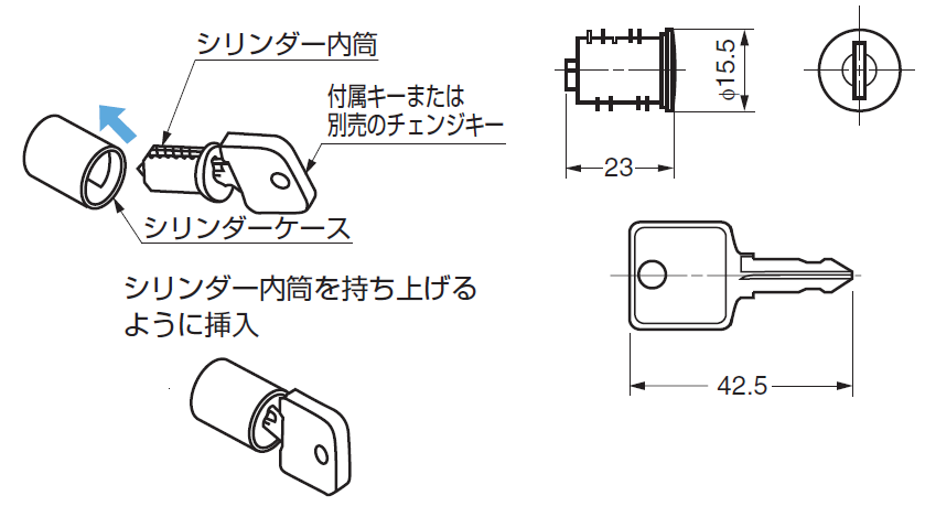 シリンダー内筒を持ち上げるように挿入,装着方法