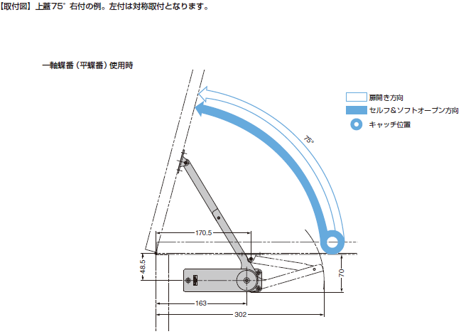 取付図,一軸丁番使用時