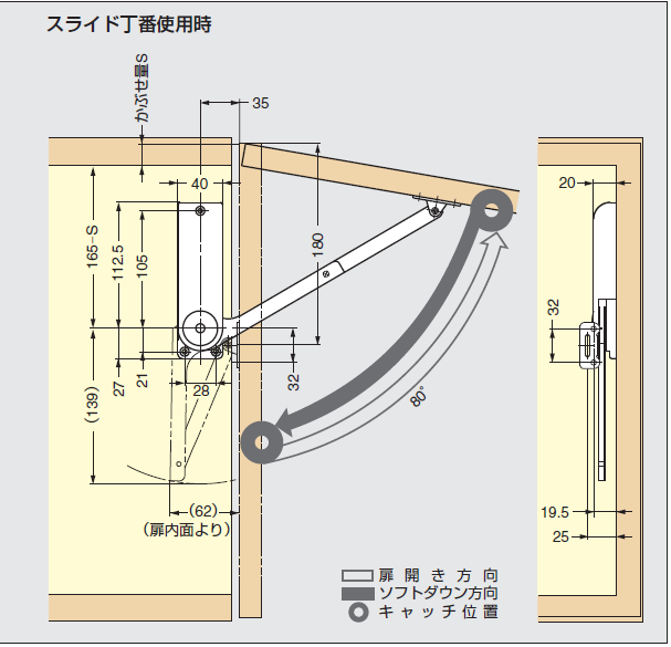 取付図,スライド丁番使用時