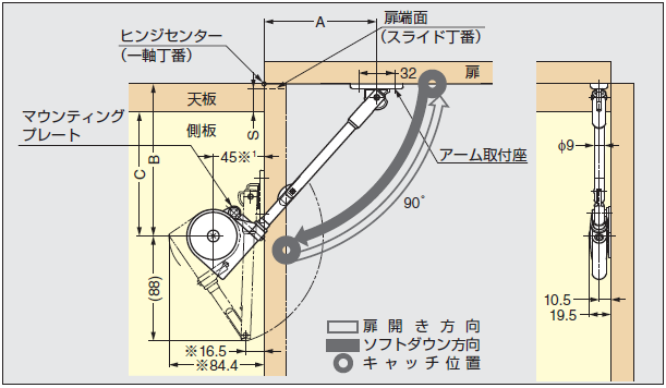 取付図,ソフトダウンステー,ステー,ダンパー