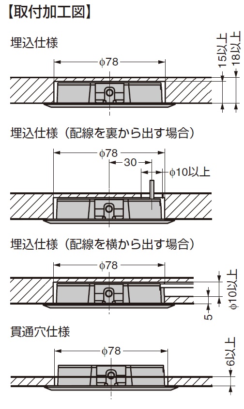 LED照明器具,LED取付加工図