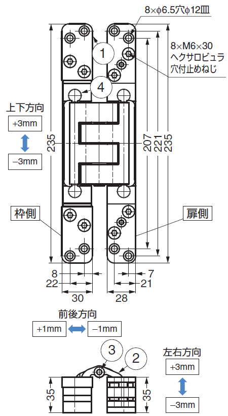 隠し丁番,丁番