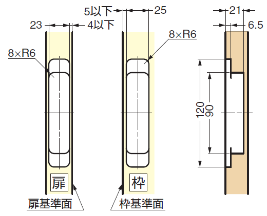 取付加工図,扉基準面,枠基準面