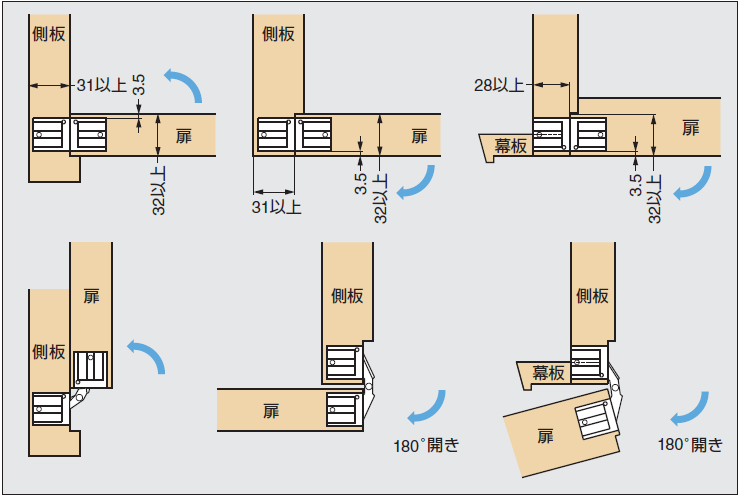 取付例,隠し丁番,丁番